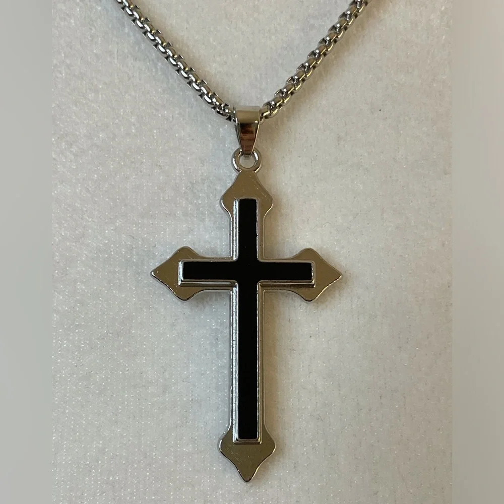 Cross Necklace Unisex Black and Silver